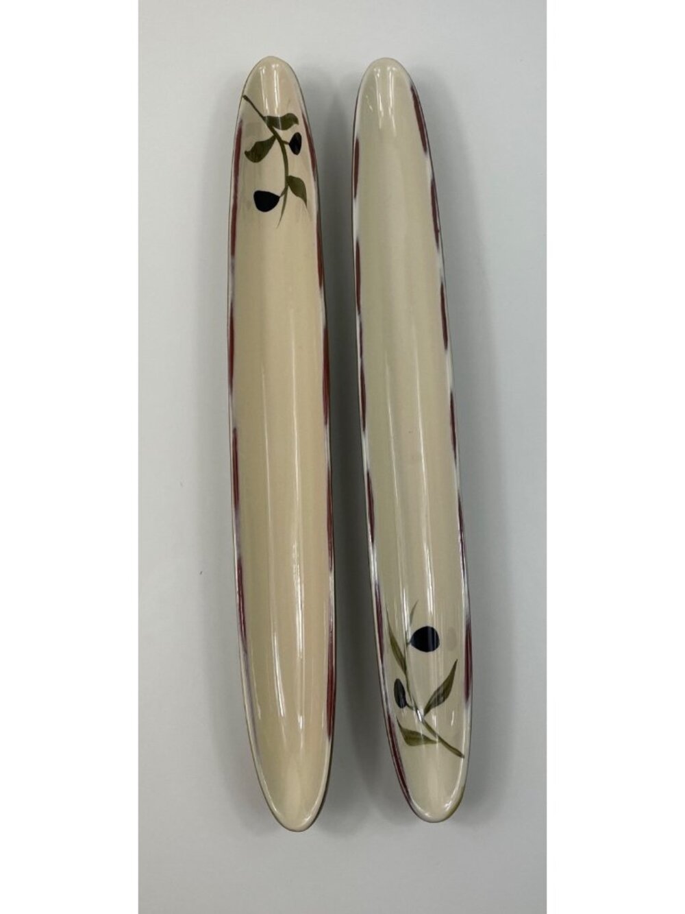 Baum Bros Style Eyes Olive Tray Boat Ceramic Green & Cream Set Of 2